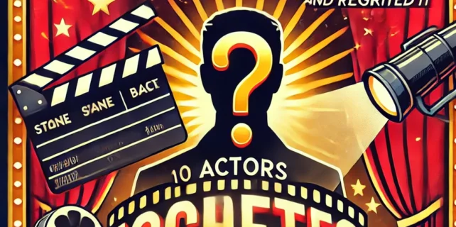 DALL·E 2024-12-13 07.39.47 – A vibrant and dynamic thumbnail for a video titled ’10 Actors Who Rejected Iconic Roles (and Regretted It).’ The design includes iconic movie elements