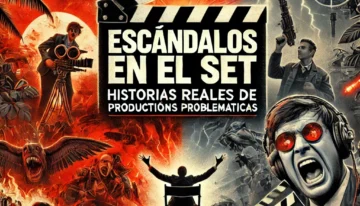 DALL·E 2024-12-13 07.49.29 – A visually engaging YouTube thumbnail for the title ‘Escándalos en el Set_ Historias Reales de Producciones Problemáticas’. The design features a chao