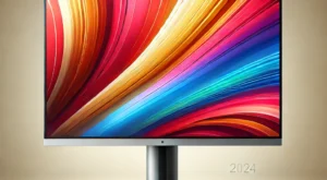 DALL·E 2024-12-29 16.14.04 – A high-quality illustration of a modern computer monitor showcasing vibrant colors on its display. The screen shows a high-resolution desktop environm