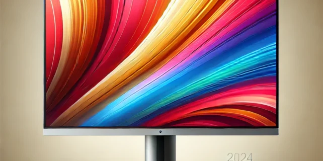 DALL·E 2024-12-29 16.14.04 – A high-quality illustration of a modern computer monitor showcasing vibrant colors on its display. The screen shows a high-resolution desktop environm