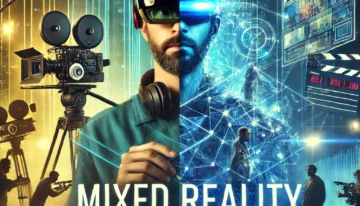 DALL·E 2025-01-09 18.42.31 – A visually striking cinematic thumbnail showcasing the concept of mixed reality in film production. The image features a filmmaker wearing augmented r