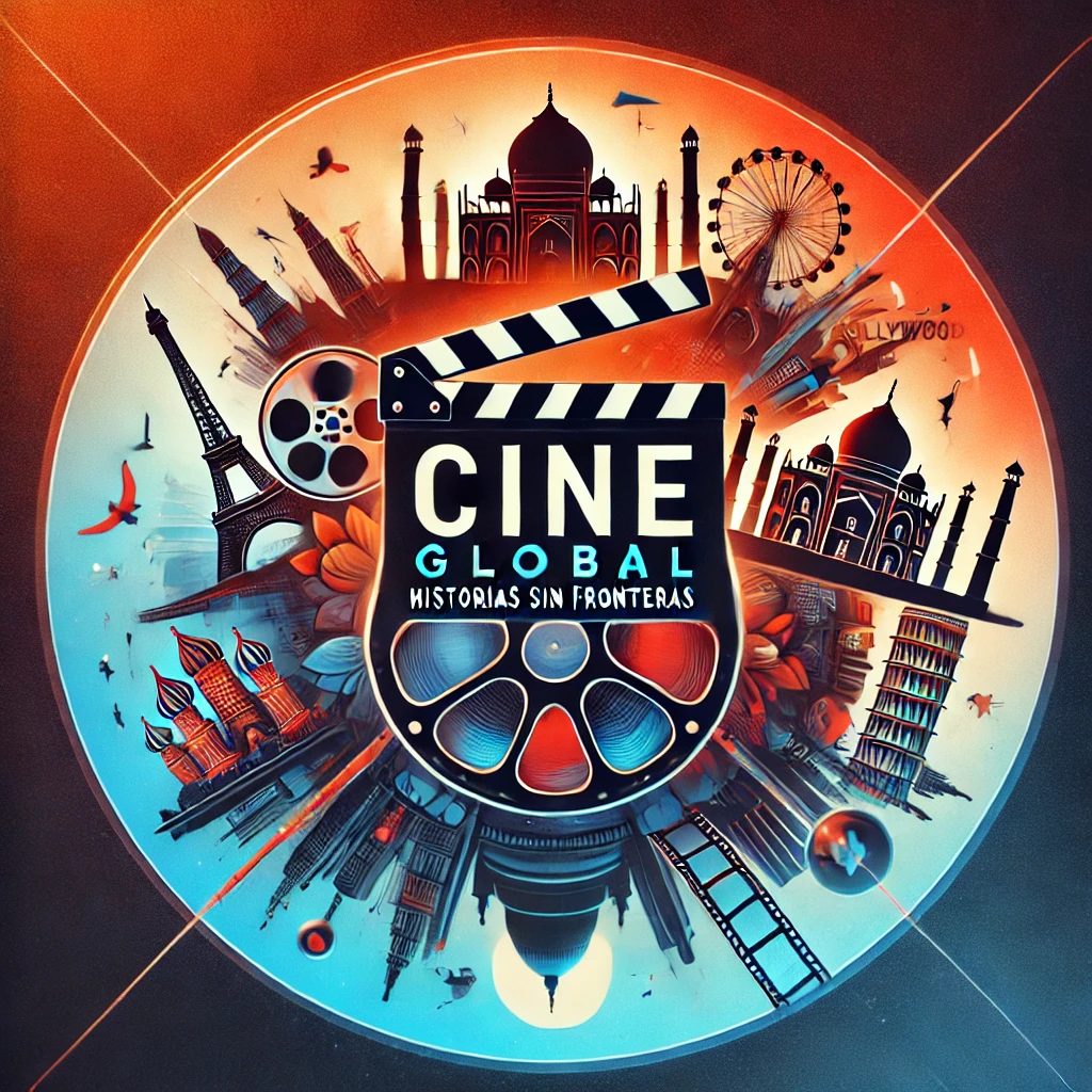 DALL·E 2025-01-09 19.40.33 – A visually striking thumbnail design featuring a collage of iconic international film elements_ a film reel, a clapperboard, and silhouettes of famous