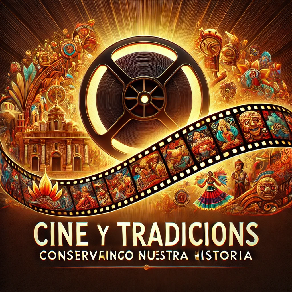 DALL·E 2025-01-09 19.46.19 – A captivating thumbnail design showcasing the theme of cinema preserving cultural traditions. The image features a film reel unrolling into a vibrant