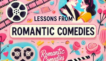 DALL·E 2025-01-09 20.33.37 – A visually engaging YouTube thumbnail for a video about romantic comedy lessons. It features vibrant, cheerful imagery with iconic romantic comedy ele