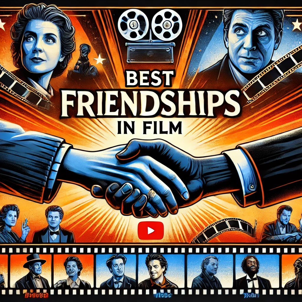 DALL·E 2025-01-09 21.21.49 – A visually striking YouTube thumbnail showcasing iconic friendship themes in cinema. The design includes two hands clasping together in the center, su