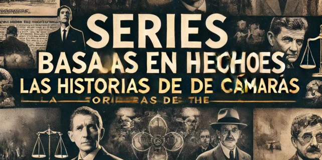 DALL·E 2025-01-10 17.02.26 – A visually compelling YouTube thumbnail for a video titled _Series basadas en hechos reales_ Las historias detrás de las cámaras._ The design features